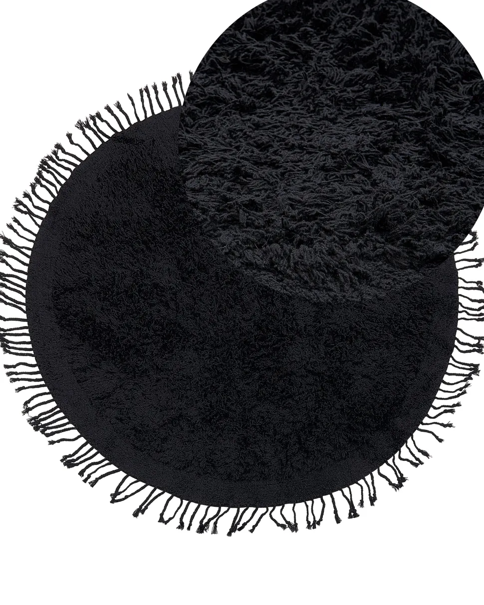 Teppich Baumwolle Schwarz 140 Cm Fransen Shaggy Bitlis