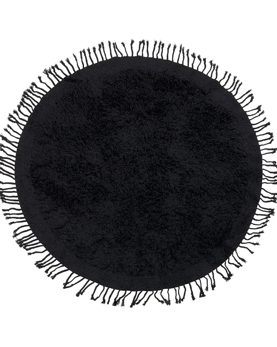 Teppich Baumwolle Schwarz 140 Cm Fransen Shaggy Bitlis