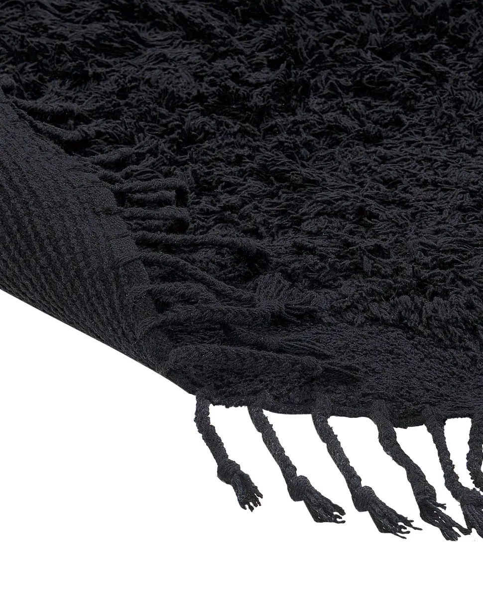Teppich Baumwolle Schwarz 140 Cm Fransen Shaggy Bitlis