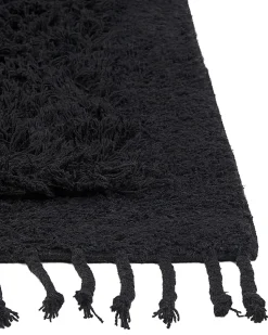 Teppich Baumwolle Schwarz 140 X 200 Cm Fransen Shaggy Bitlis