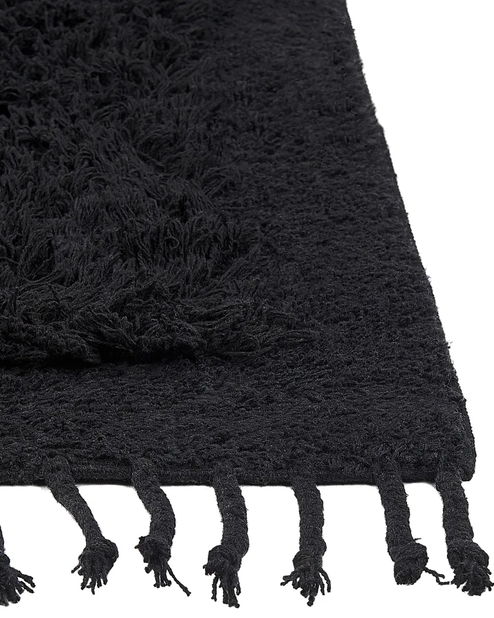 Teppich Baumwolle Schwarz 140 X 200 Cm Fransen Shaggy Bitlis