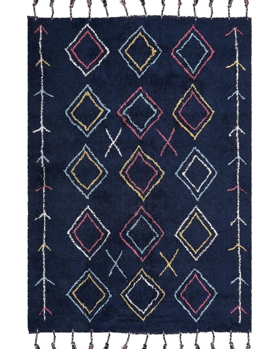 Teppich Baumwolle Schwarz 160 X 230 Cm Geometrisches Muster Corum