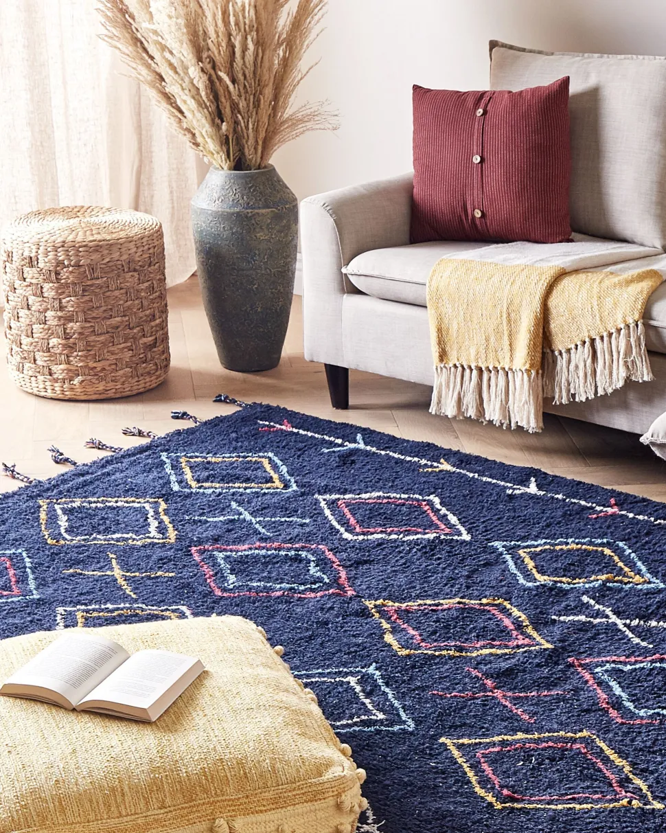 Teppich Baumwolle Schwarz 160 X 230 Cm Geometrisches Muster Corum