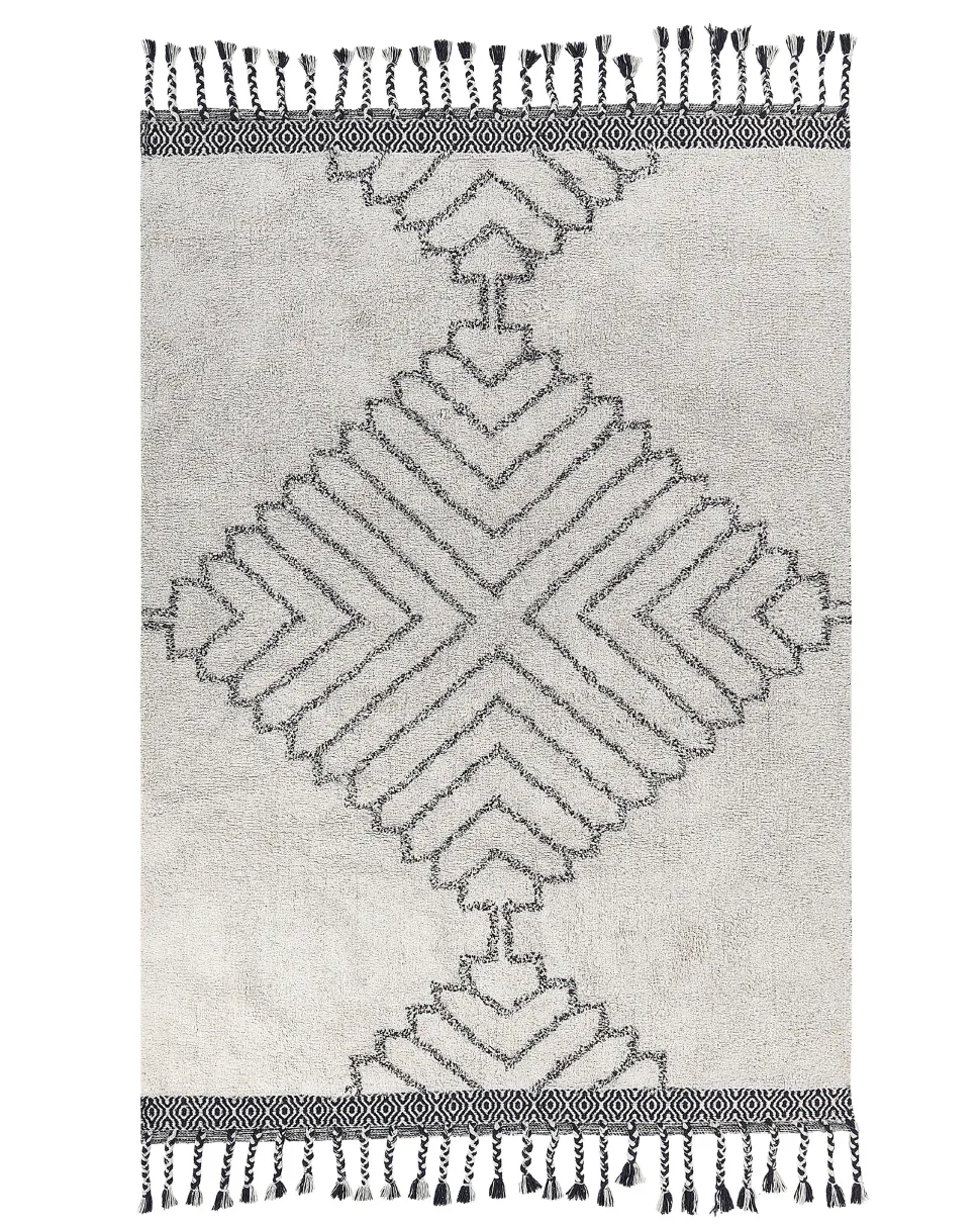Teppich Baumwolle Weis / Schwarz 140 X 200 Cm Geometrisches Muster Kurzflor Eray