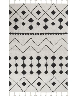 Teppich Baumwolle Weis / Schwarz 160 X 230 Cm Kurzflor Khemisset