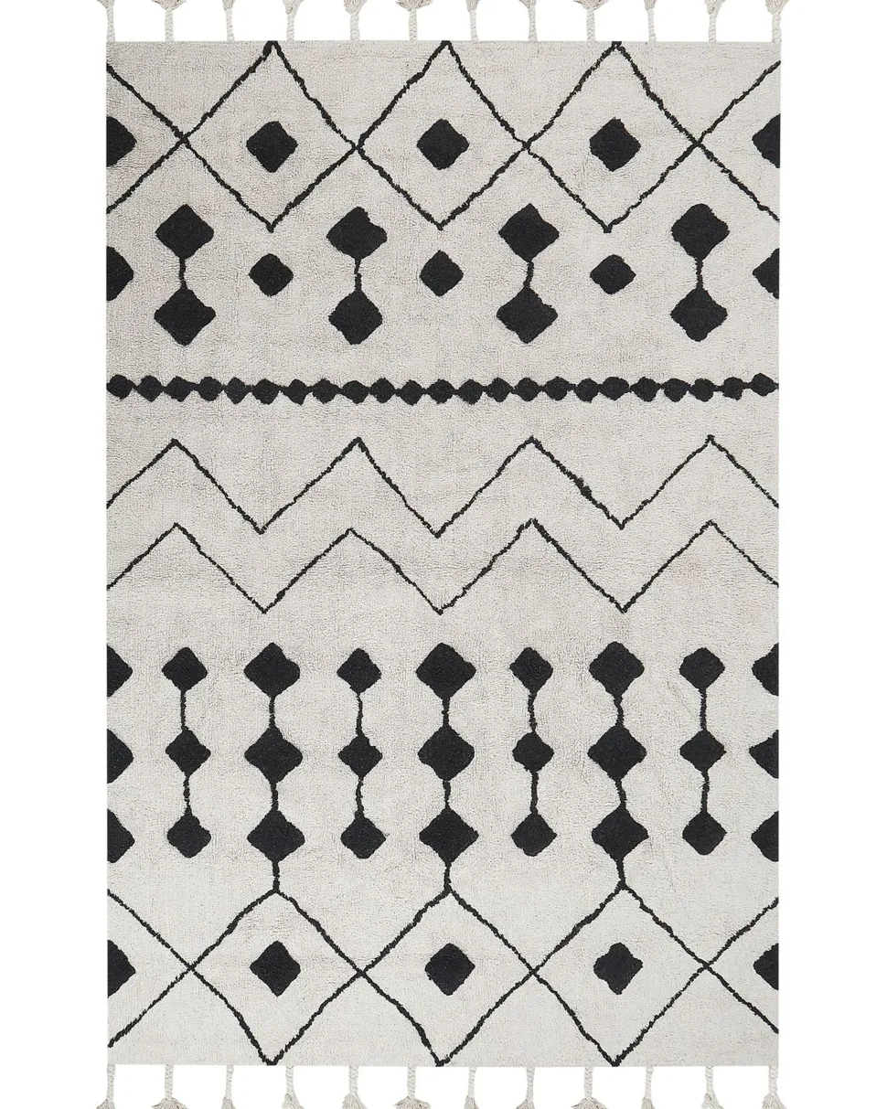 Teppich Baumwolle Weis / Schwarz 160 X 230 Cm Kurzflor Khemisset