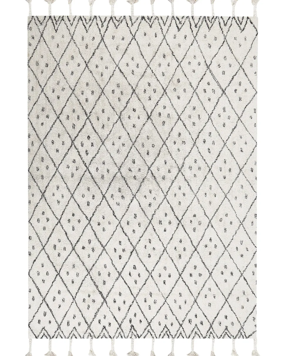 Teppich Baumwolle Weis / Schwarz 160 X 230 Cm Cm Kurzflor Agadir