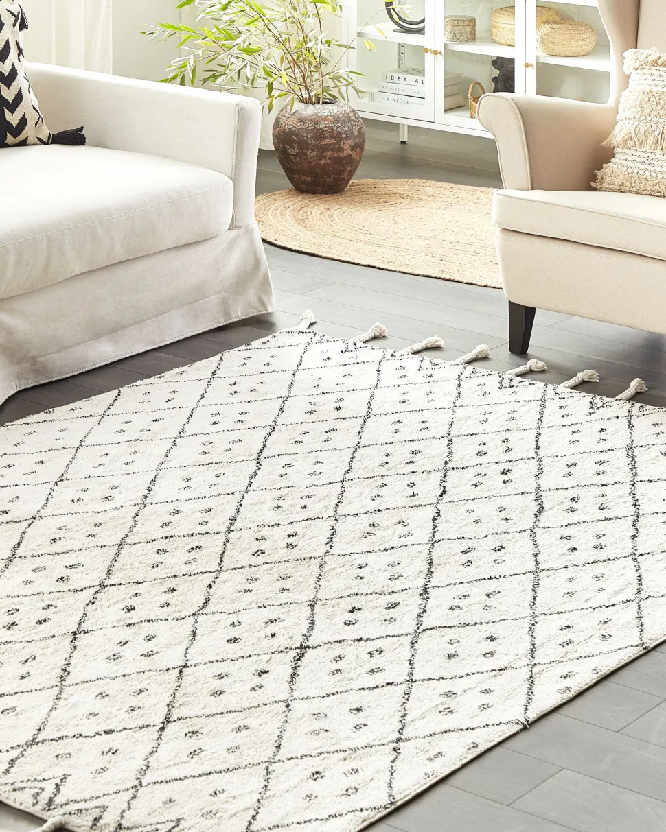 Teppich Baumwolle Weis / Schwarz 160 X 230 Cm Cm Kurzflor Agadir