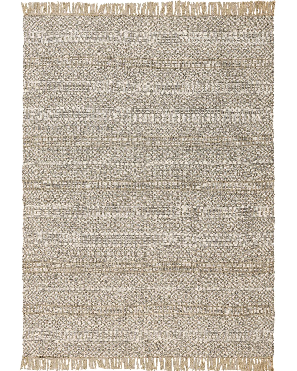 Teppich Beige 140 X 200 Cm Geometrisches Muster Kurzflor Zweiseitig Dortyol