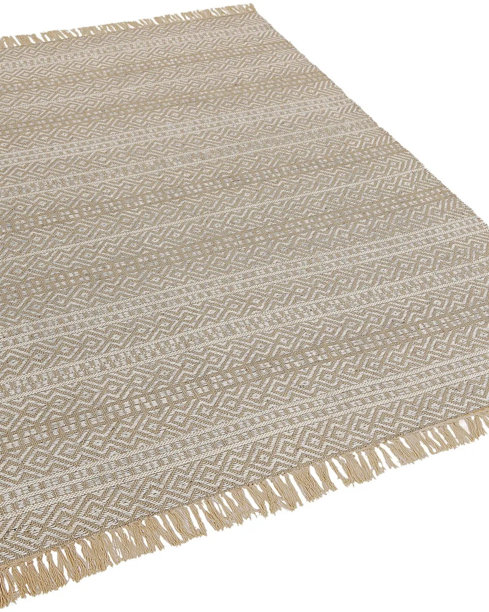 Teppich Beige 140 X 200 Cm Geometrisches Muster Kurzflor Zweiseitig Dortyol