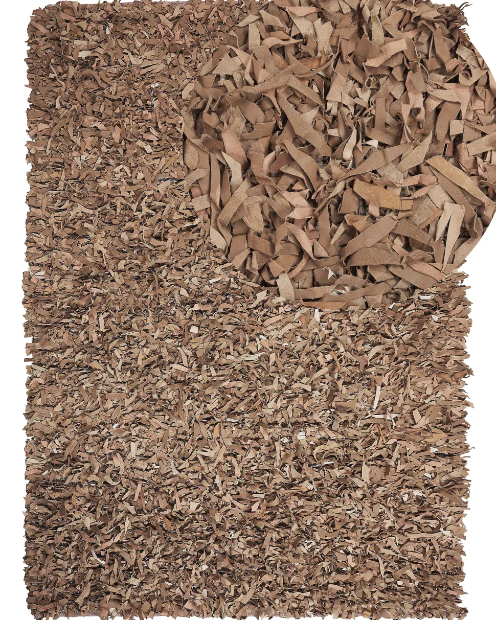 Teppich Beige 160 X 230 Cm Leder Shaggy Mut