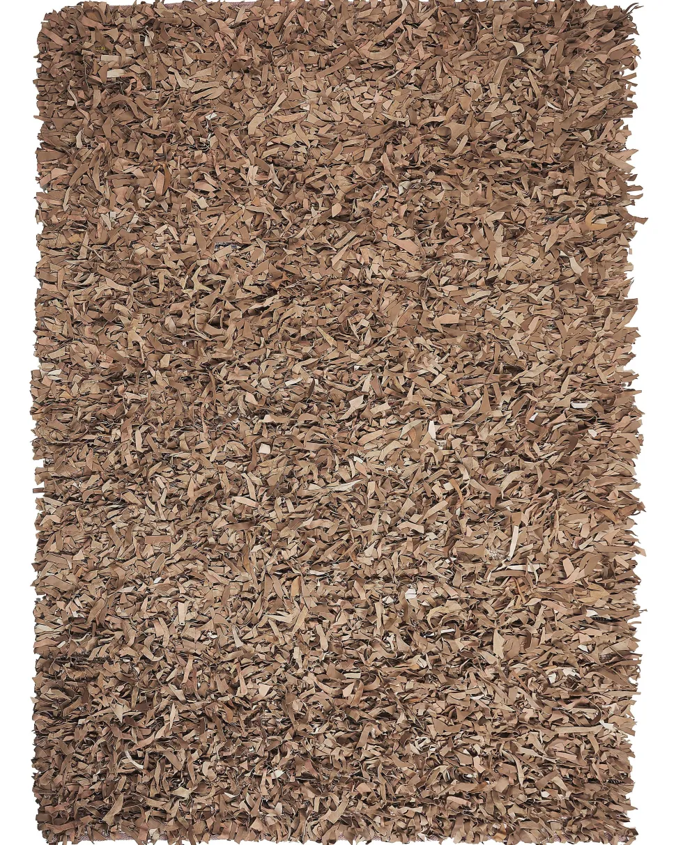 Teppich Beige 160 X 230 Cm Leder Shaggy Mut
