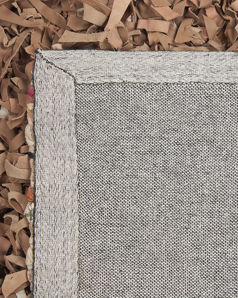 Teppich Beige 160 X 230 Cm Leder Shaggy Mut