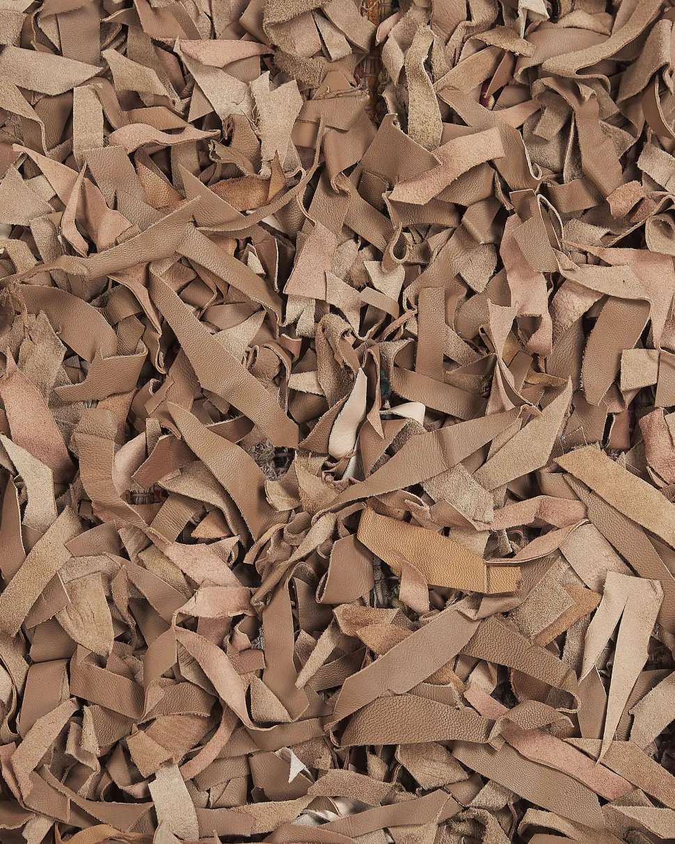 Teppich Beige 160 X 230 Cm Leder Shaggy Mut