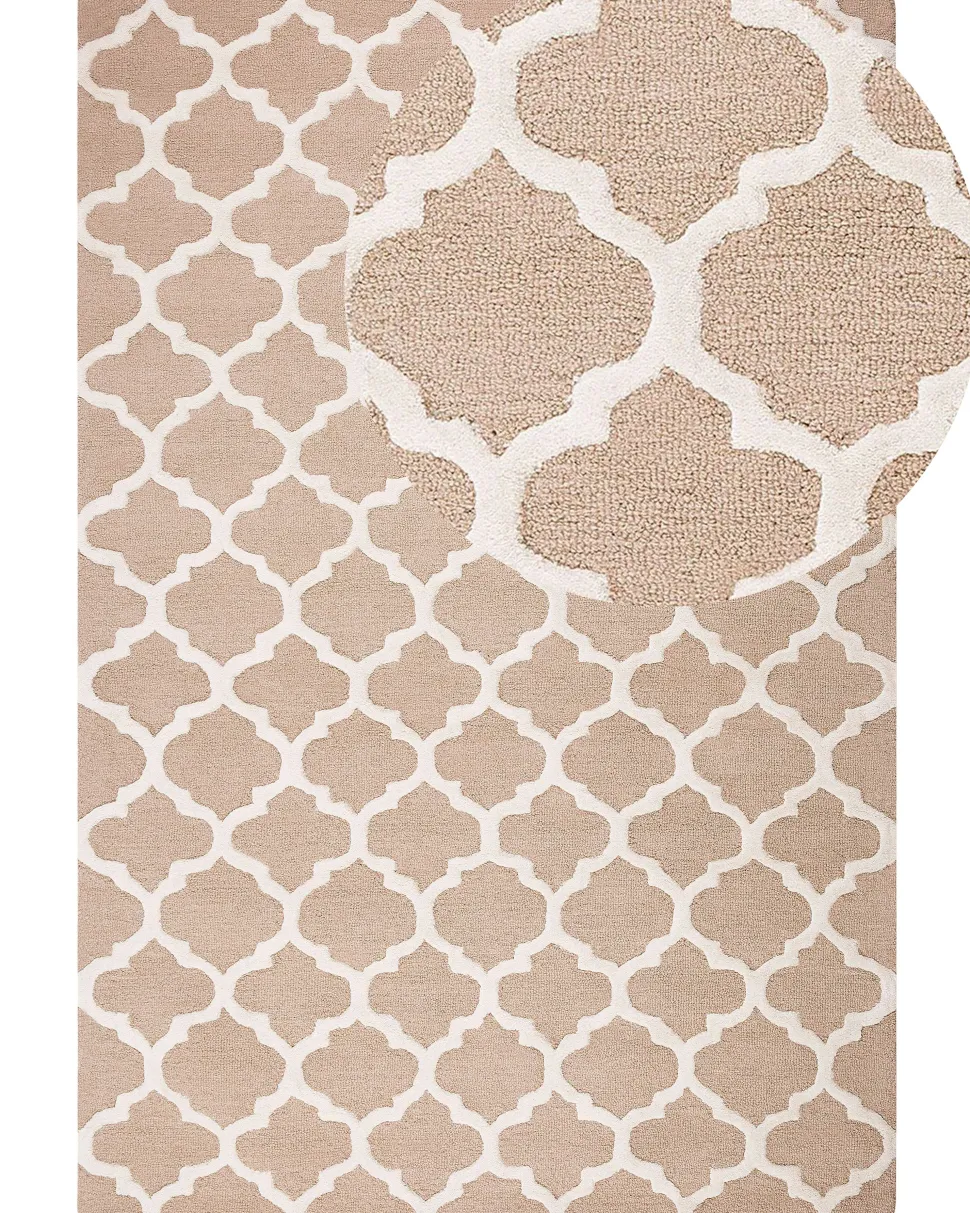 Teppich Beige 160 X 230 Cm Marokkanisches Muster Kurzflor Erbaa