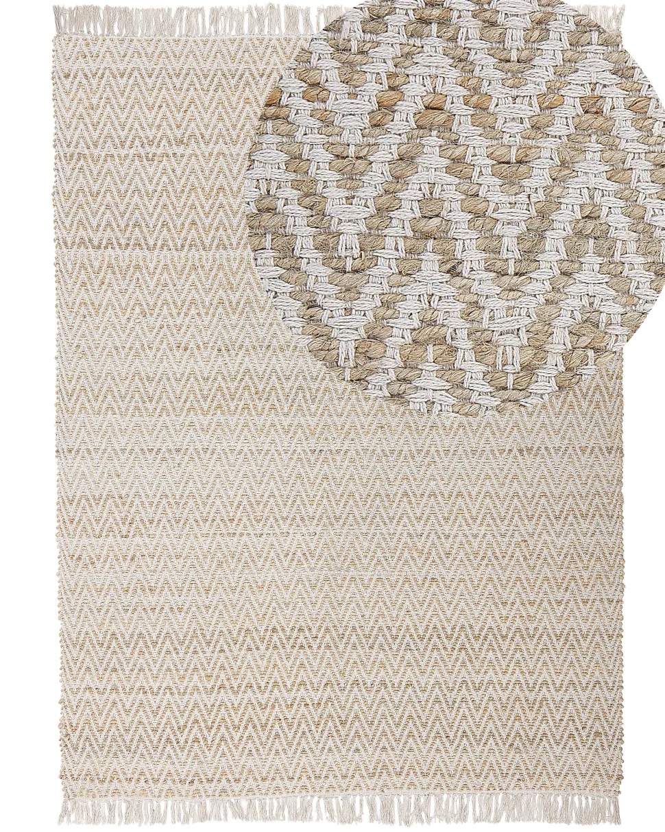 Teppich Beige 140 X 200 Cm Zickzack-Muster Kurzflor Zweiseitig Afrin