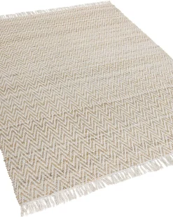 Teppich Beige 140 X 200 Cm Zickzack-Muster Kurzflor Zweiseitig Afrin