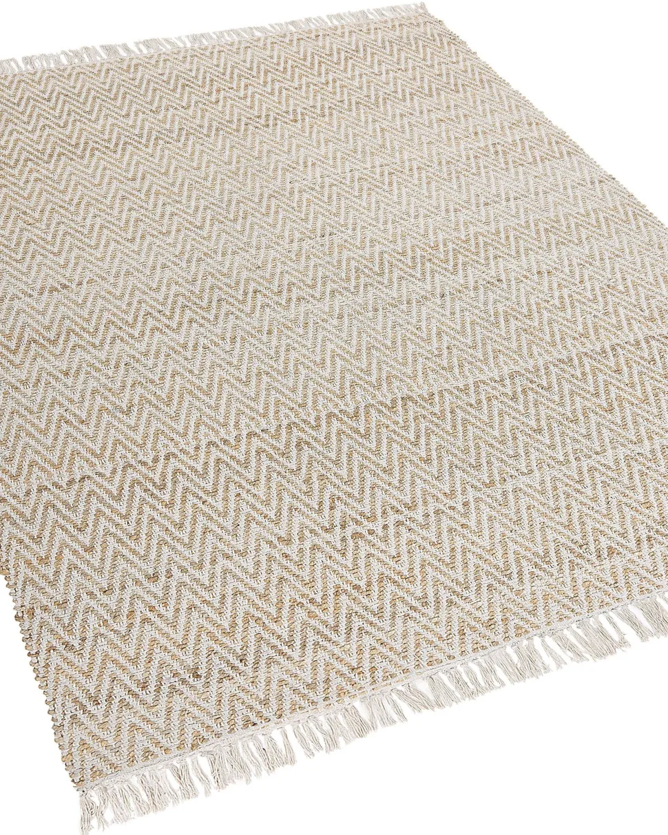 Teppich Beige 140 X 200 Cm Zickzack-Muster Kurzflor Zweiseitig Afrin
