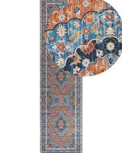 Teppich Blau / Orange 80 X 300 Cm Orientalisches Muster Kurzflor Midalam