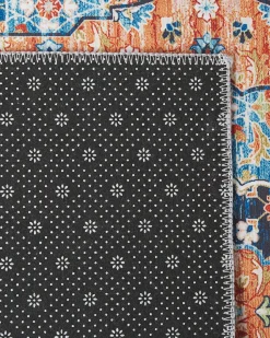 Teppich Blau / Orange 80 X 300 Cm Orientalisches Muster Kurzflor Midalam