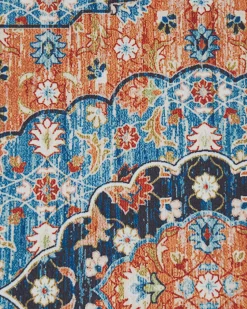 Teppich Blau / Orange 80 X 300 Cm Orientalisches Muster Kurzflor Midalam