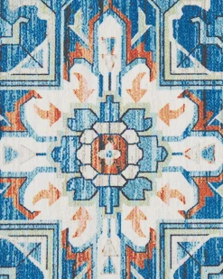 Teppich Blau / Orange Orientalisches Muster 80 X 240 Cm Kurzflor Ritapuram