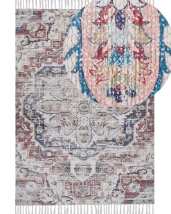 Teppich Blumenmuster Mehrfarbig Mit Fransen 150 X 230 Cm Kurzflor Kelkit