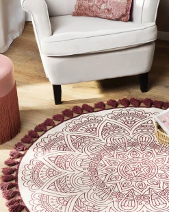 Teppich Creme/Rot O 120 Cm Mandala-Muster Ayakli
