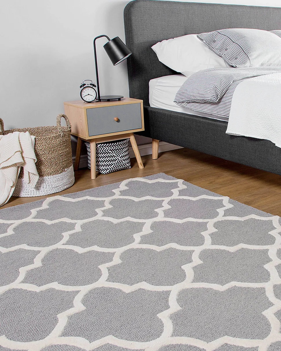 Teppich Grau 160 X 230 Cm Marokkanisches Muster Kurzflor Silvan