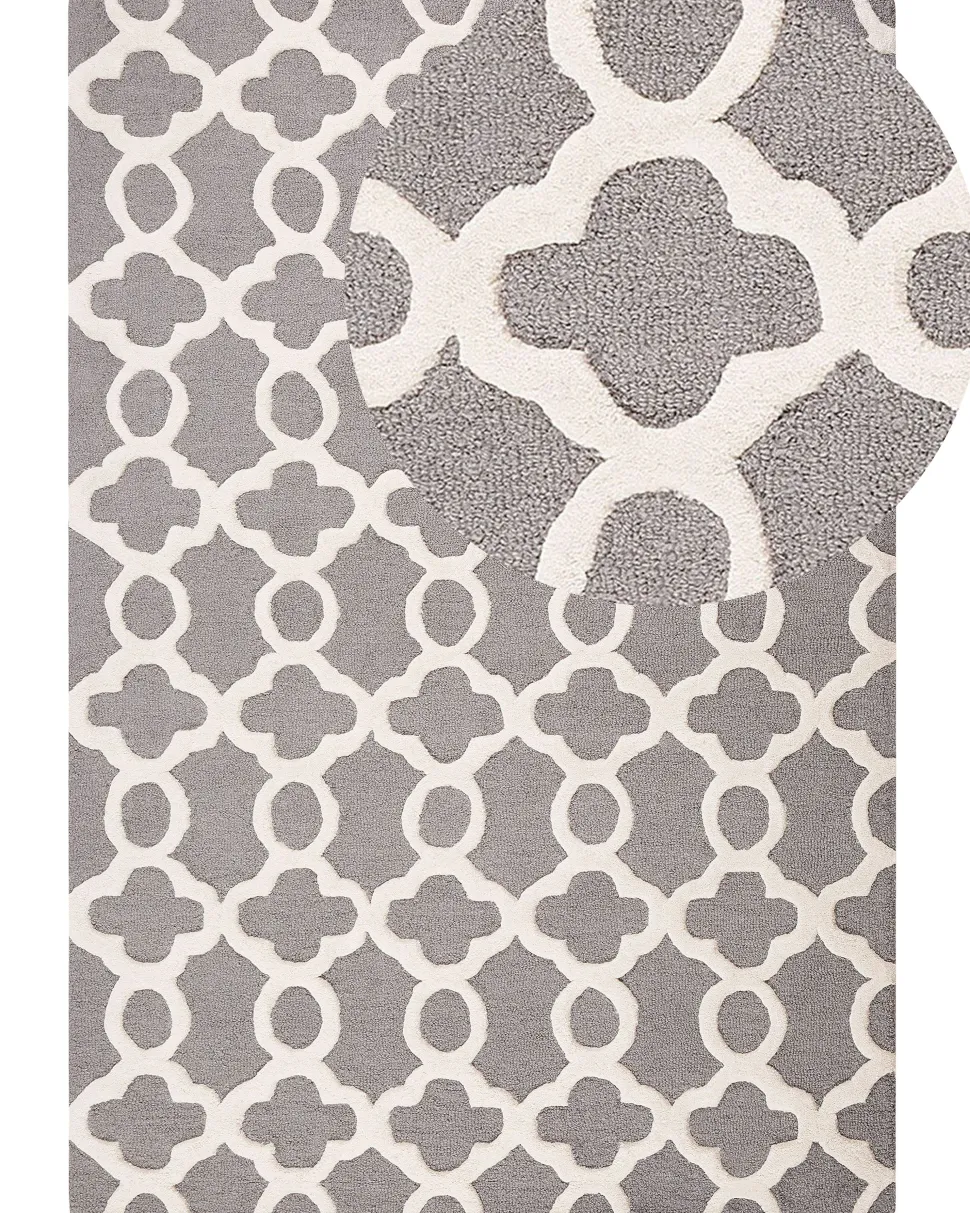 Teppich Grau 160 X 230 Cm Marokkanisches Muster Kurzflor Zile