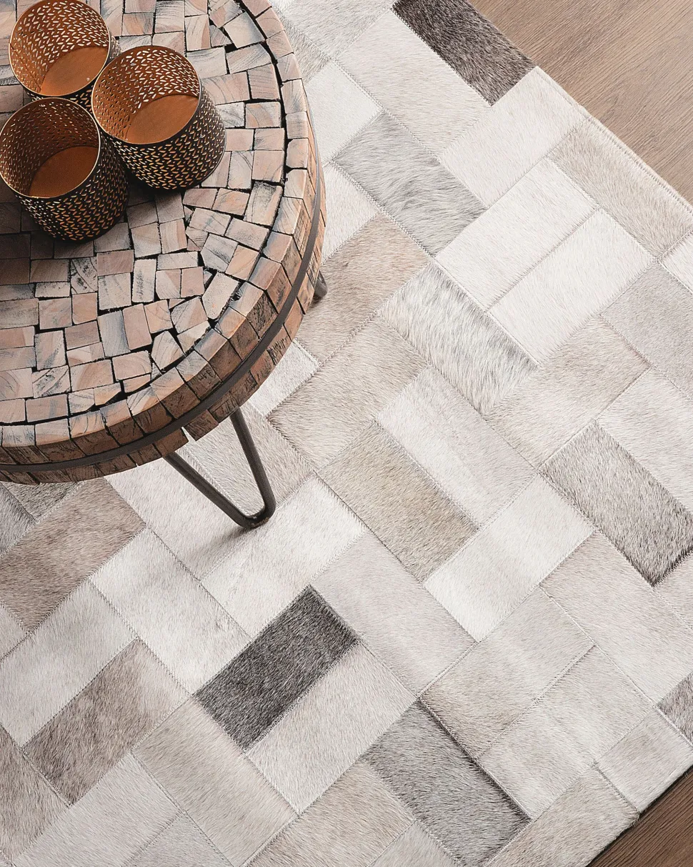 Teppich Grau-Beige 160 X 230 Cm Leder Korfez