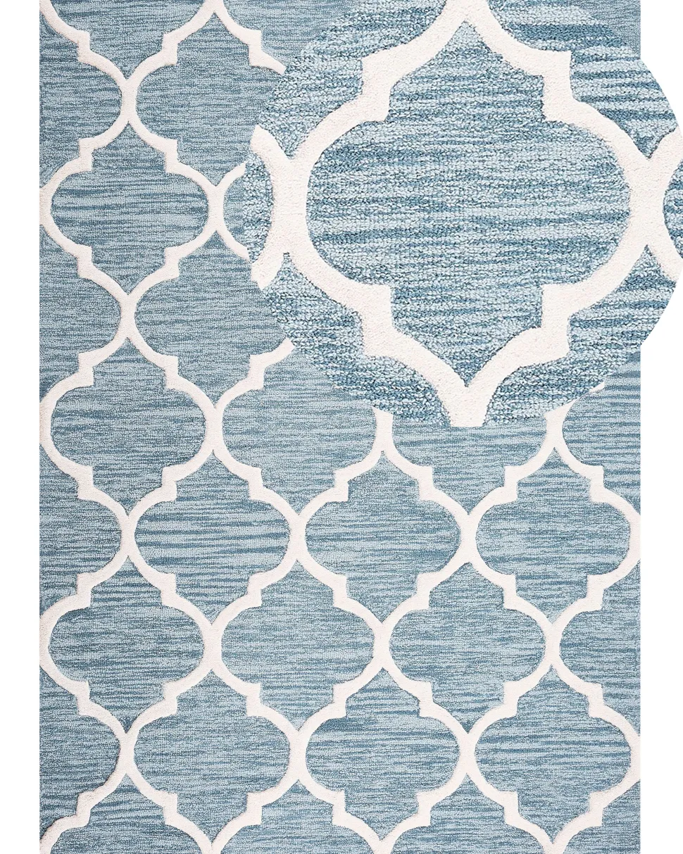 Teppich Hellblau 160 X 230 Cm Marokkanisches Muster Kurzflor Yalova