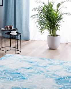 Teppich Hellblau 140 X 200 Cm Marokkanisches Muster Kurzflor Elazig