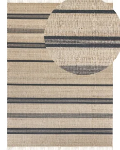 Teppich Jute Beige / Graphitgrau 160 X 230 Cm Streifenmuster Kurzflor Zweiseitig Talpur