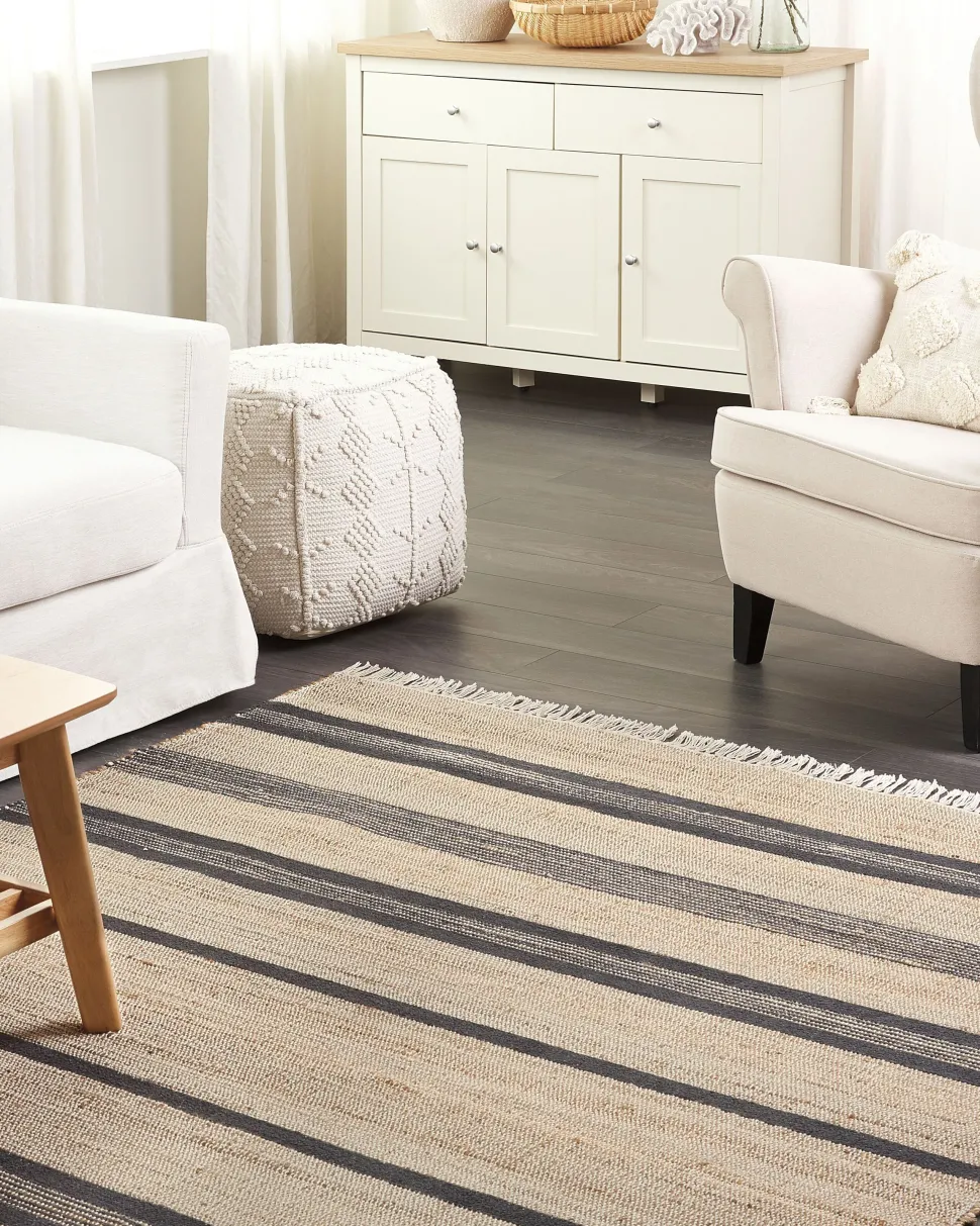 Teppich Jute Beige / Graphitgrau 160 X 230 Cm Streifenmuster Kurzflor Zweiseitig Talpur
