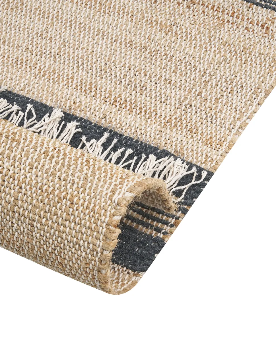 Teppich Jute Beige / Graphitgrau 160 X 230 Cm Streifenmuster Kurzflor Zweiseitig Talpur