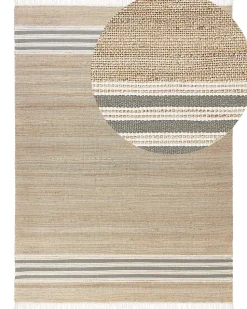 Teppich Jute Beige / Grau 160 X 230 Cm Streifenmuster Kurzflor Zweiseitig Mirza