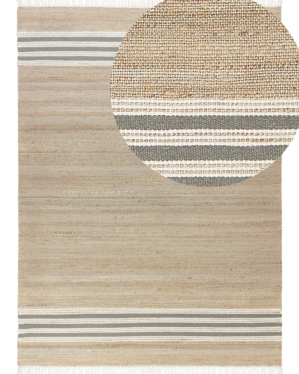 Teppich Jute Beige / Grau 160 X 230 Cm Streifenmuster Kurzflor Zweiseitig Mirza