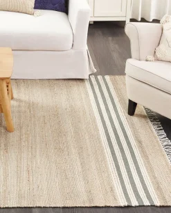 Teppich Jute Beige / Grau 160 X 230 Cm Streifenmuster Kurzflor Zweiseitig Mirza