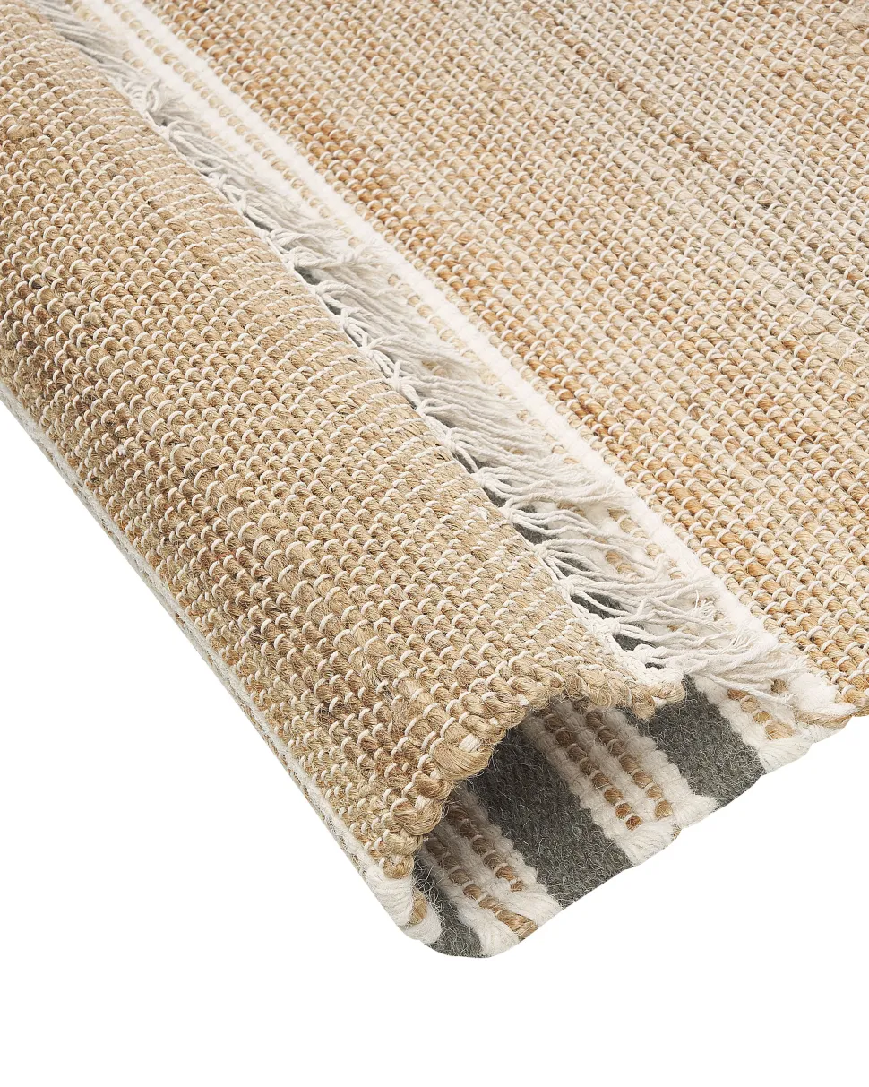 Teppich Jute Beige / Grau 160 X 230 Cm Streifenmuster Kurzflor Zweiseitig Mirza