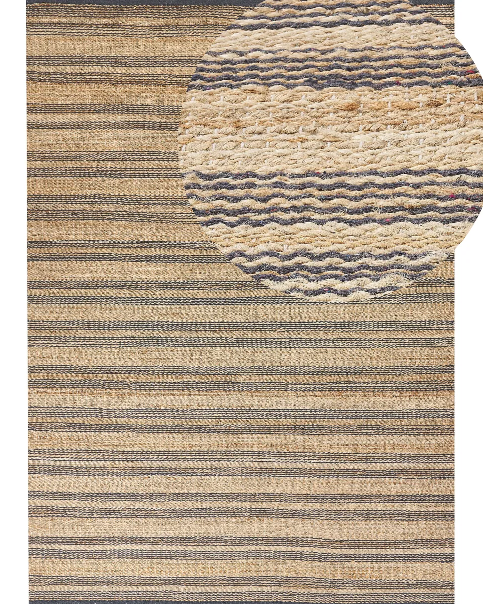Teppich Jute Beige / Grau 160 X 230 Cm Streifenmuster Kurzflor Zweiseitig Budho