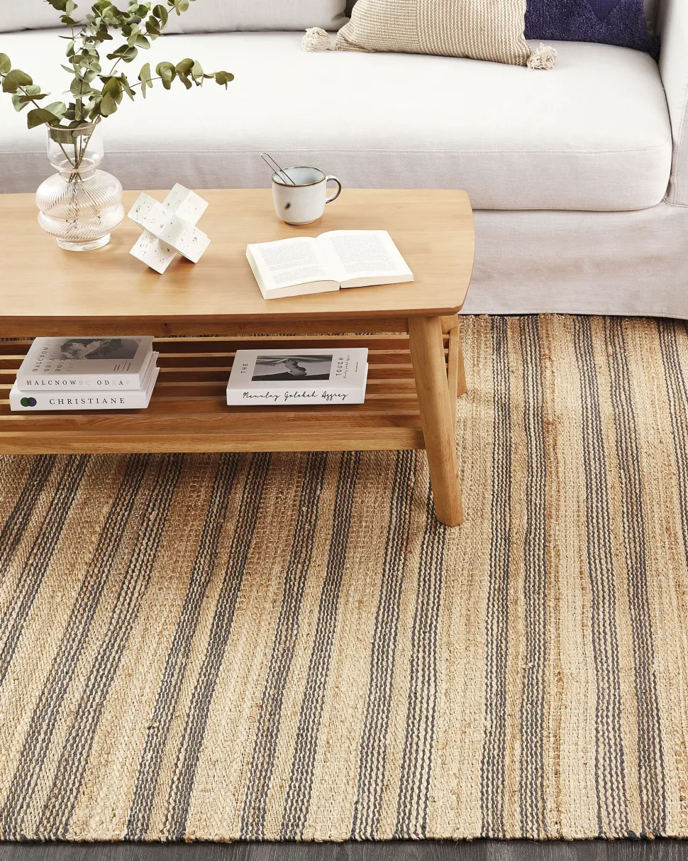 Teppich Jute Beige / Grau 160 X 230 Cm Streifenmuster Kurzflor Zweiseitig Budho