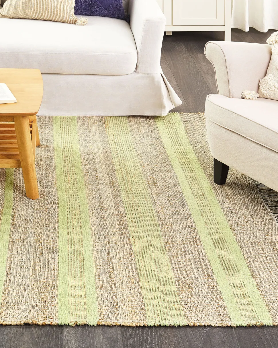 Teppich Jute Beige / Hellgrun 160 X 230 Cm Streifenmuster Kurzflor Zweiseitig Talpur