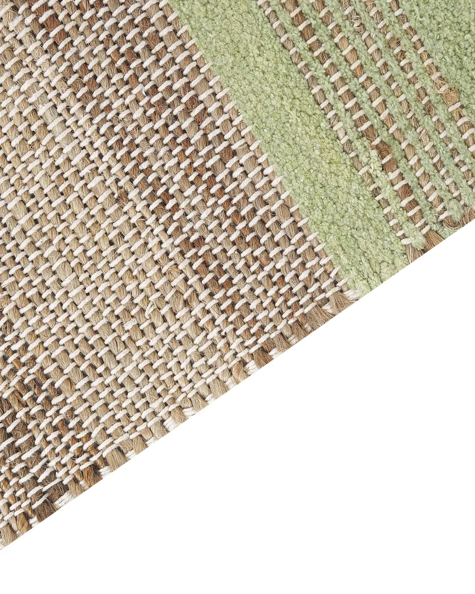 Teppich Jute Beige / Hellgrun 160 X 230 Cm Streifenmuster Kurzflor Zweiseitig Talpur