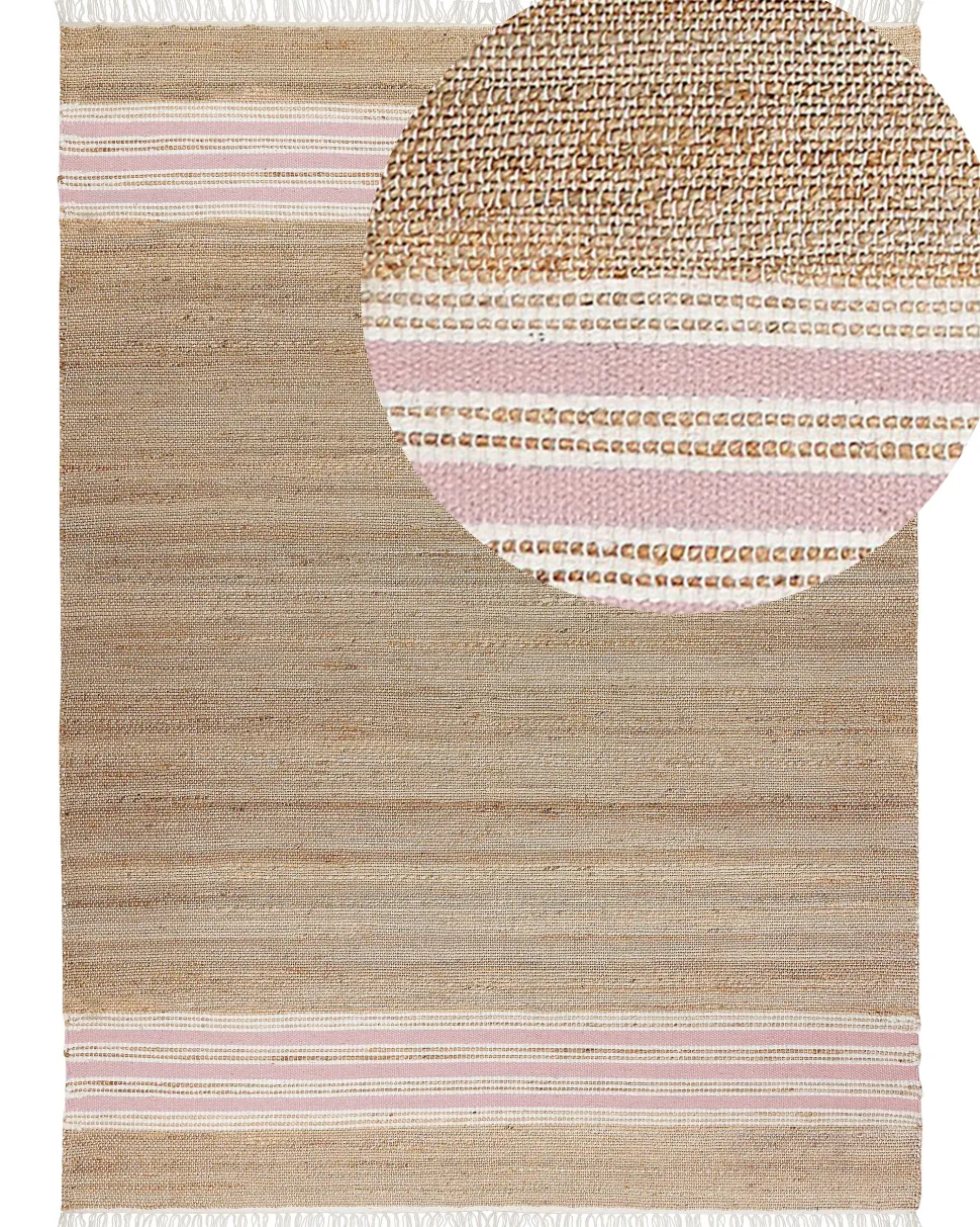 Teppich Jute Beige / Pastellrosa 160 X 230 Cm Streifenmuster Kurzflor Zweiseitig Mirza