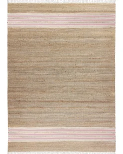 Teppich Jute Beige / Pastellrosa 160 X 230 Cm Streifenmuster Kurzflor Zweiseitig Mirza