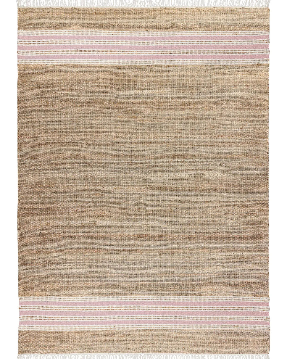 Teppich Jute Beige / Pastellrosa 160 X 230 Cm Streifenmuster Kurzflor Zweiseitig Mirza