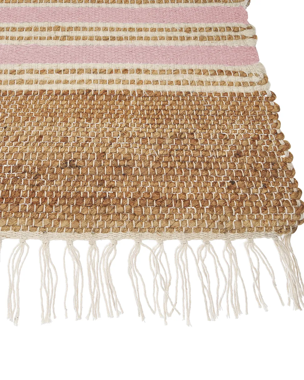 Teppich Jute Beige / Pastellrosa 160 X 230 Cm Streifenmuster Kurzflor Zweiseitig Mirza