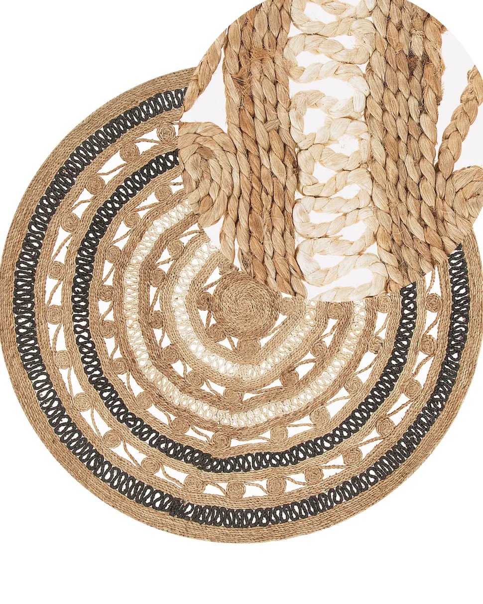 Teppich Jute Beige / Schwarz 140 Cm Kurzflor Goyne