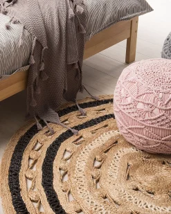 Teppich Jute Beige / Schwarz 140 Cm Kurzflor Goyne